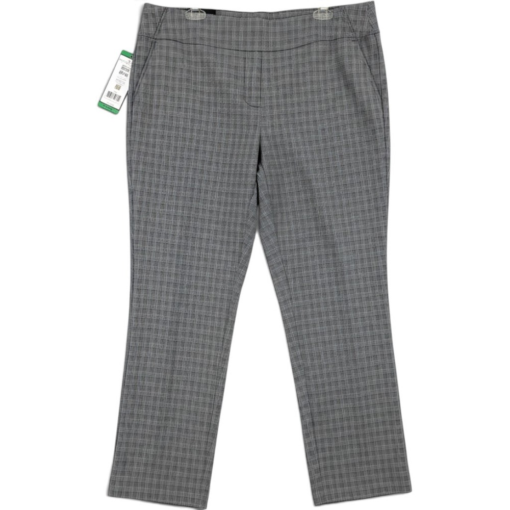 Womens XL Gray Glen Plaid Check Tummy Control Pull On Pants Dark Academia Corp